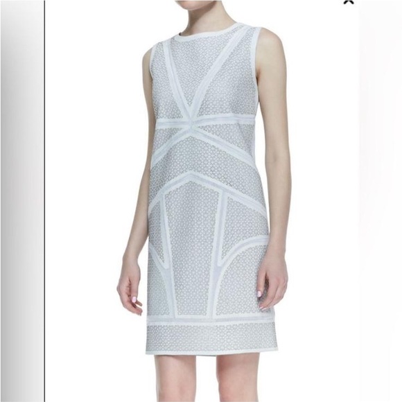 Elie Tahari Gray Sheath Mini Dress Crew Neck Sleeveless L